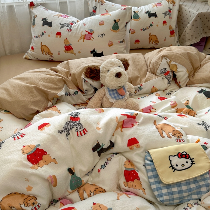 91家纺网 家纺一手货源 找家纺 花伞家居 2025新款印花双层纱四件套（提供买家秀） 狗狗的家