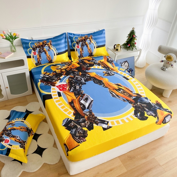 91家纺网 家纺一手货源 找家纺 一电 2025新款跨境电商外贸夏季卡通冰丝凉席床笠可水洗学生宿舍单人空调席子 黄蜂机器人