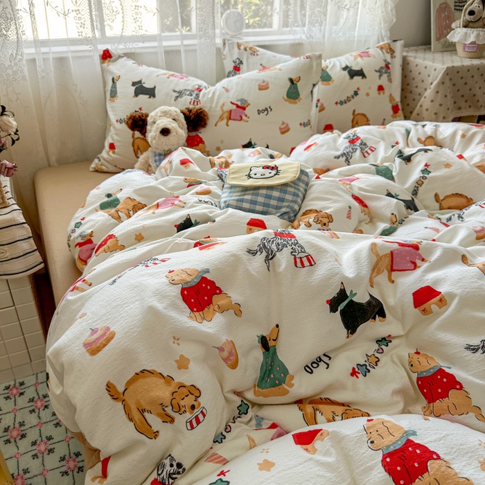 91家纺网 家纺一手货源 找家纺 花伞家居 2025新款印花双层纱四件套（提供买家秀） 狗狗的家