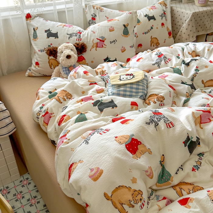 91家纺网 家纺一手货源 找家纺 花伞家居 2025新款印花双层纱四件套（提供买家秀） 狗狗的家