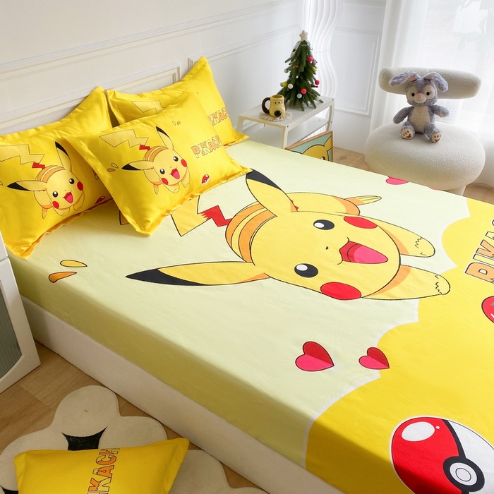 91家纺网 家纺一手货源 找家纺 一电 2025新款跨境电商外贸夏季卡通冰丝凉席床笠可水洗学生宿舍单人空调席子 奔跑皮卡丘