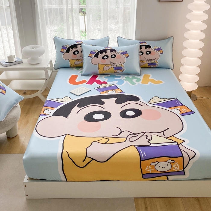 91家纺网 家纺一手货源 找家纺 一电 2025新款跨境电商外贸夏季卡通冰丝凉席床笠可水洗学生宿舍单人空调席子 奶茶小新