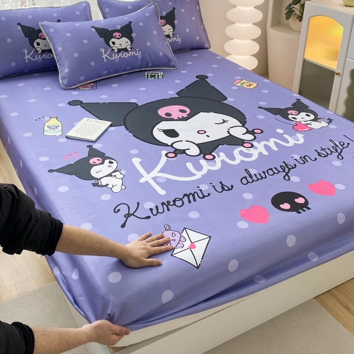 91家纺网 家纺一手货源 找家纺 一电 2025新款跨境电商外贸夏季卡通冰丝凉席床笠可水洗学生宿舍单人空调席子 圆点库洛米