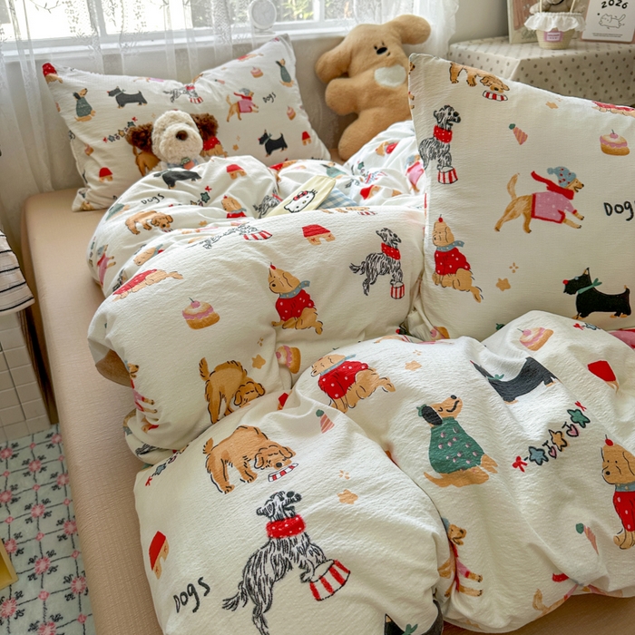 91家纺网 家纺一手货源 找家纺 花伞家居 2025新款印花双层纱四件套（提供买家秀） 狗狗的家