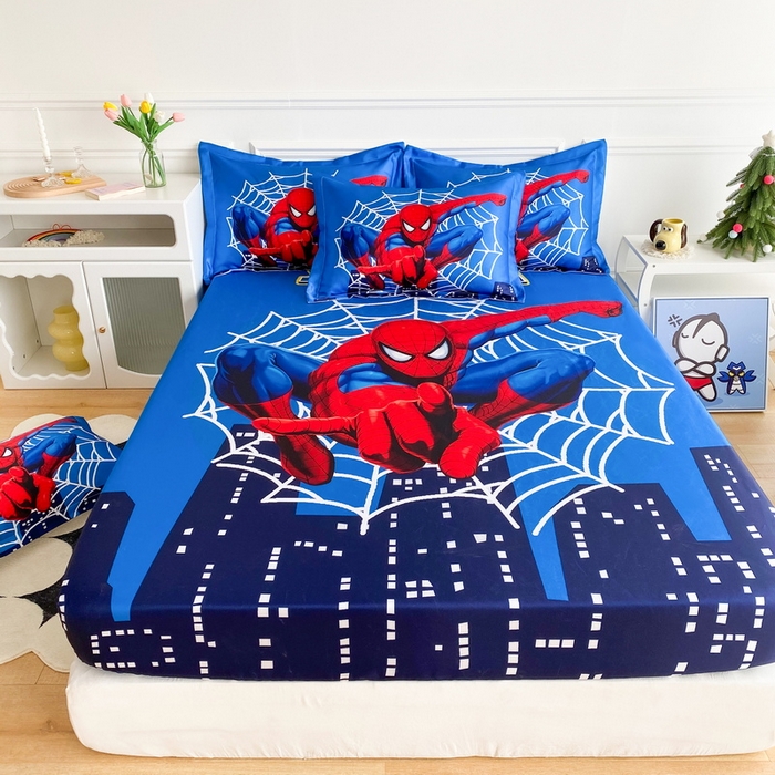 91家纺网 家纺一手货源 找家纺 一电 2025新款跨境电商外贸夏季卡通冰丝凉席床笠可水洗学生宿舍单人空调席子 蜘蛛侠