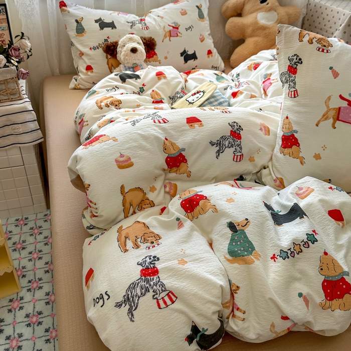 91家纺网 家纺一手货源 找家纺 花伞家居 2025新款印花双层纱四件套（提供买家秀） 狗狗的家