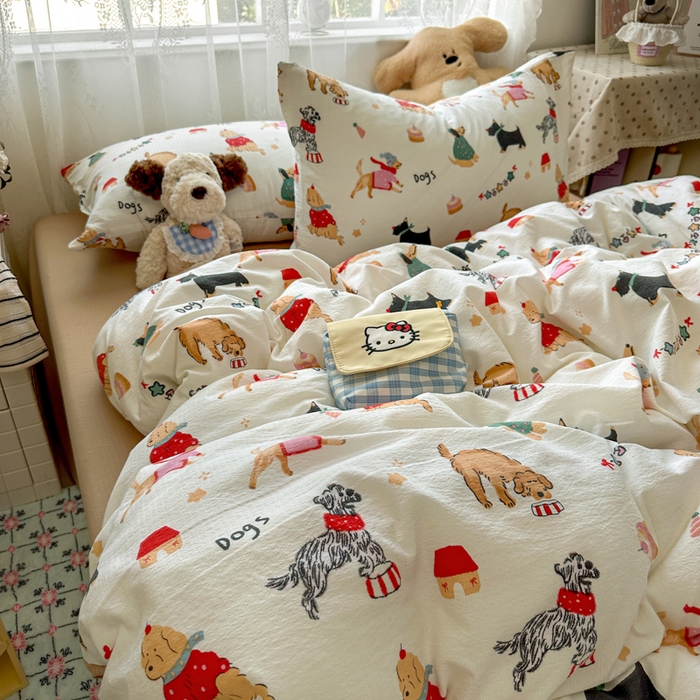 91家纺网 家纺一手货源 找家纺 花伞家居 2025新款印花双层纱四件套（提供买家秀） 狗狗的家