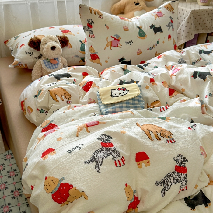 91家纺网 家纺一手货源 找家纺 花伞家居 2025新款印花双层纱四件套（提供买家秀） 狗狗的家