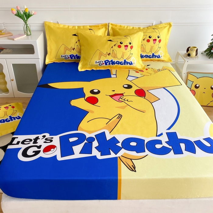 91家纺网 家纺一手货源 找家纺 一电 2025新款跨境电商外贸夏季卡通冰丝凉席床笠可水洗学生宿舍单人空调席子 淘气皮卡丘