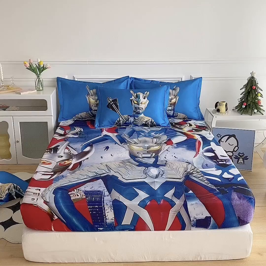 91家纺网 家纺一手货源 找家纺 一电 2025新款跨境电商外贸夏季卡通冰丝凉席床笠可水洗学生宿舍单人空调席子 奥特家族