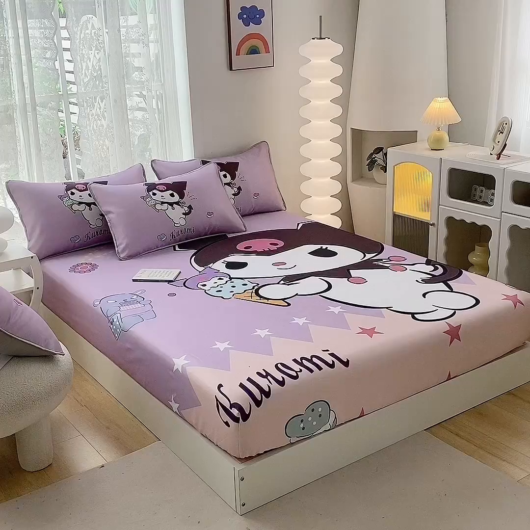 91家纺网 家纺一手货源 找家纺 一电 2025新款跨境电商外贸夏季卡通冰丝凉席床笠可水洗学生宿舍单人空调席子 甜筒库洛米