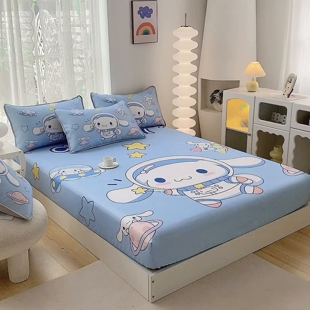 91家纺网 家纺一手货源 找家纺 一电 2025新款跨境电商外贸夏季卡通冰丝凉席床笠可水洗学生宿舍单人空调席子 太空玉桂狗