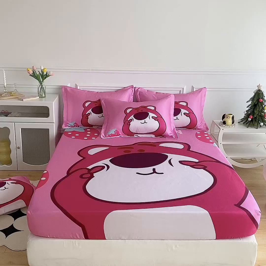 91家纺网 家纺一手货源 找家纺 一电 2025新款跨境电商外贸夏季卡通冰丝凉席床笠可水洗学生宿舍单人空调席子 草莓大雄