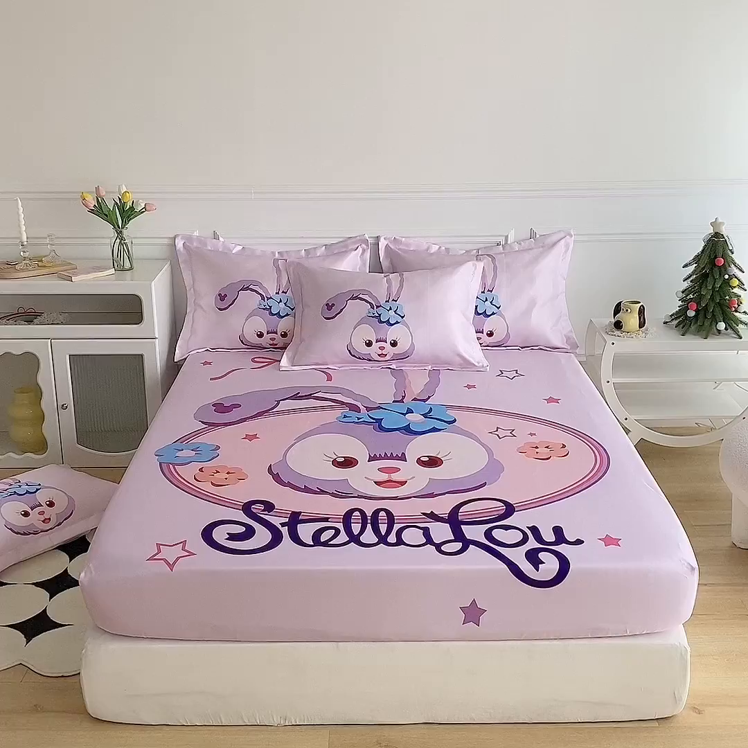 91家纺网 家纺一手货源 找家纺 一电 2025新款跨境电商外贸夏季卡通冰丝凉席床笠可水洗学生宿舍单人空调席子 可爱星黛露