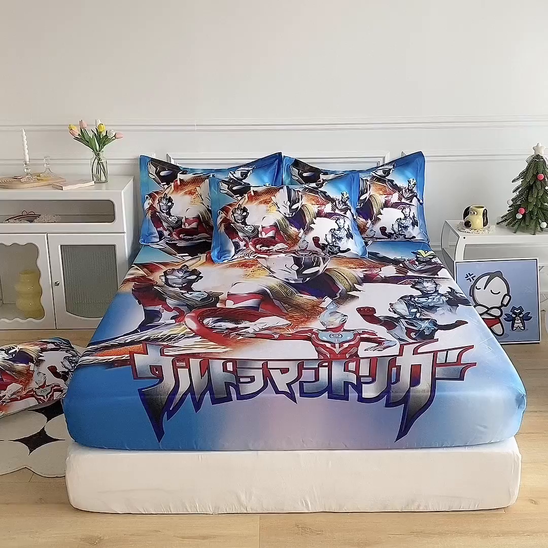 91家纺网 家纺一手货源 找家纺 一电 2025新款跨境电商外贸夏季卡通冰丝凉席床笠可水洗学生宿舍单人空调席子 闪电奥特曼