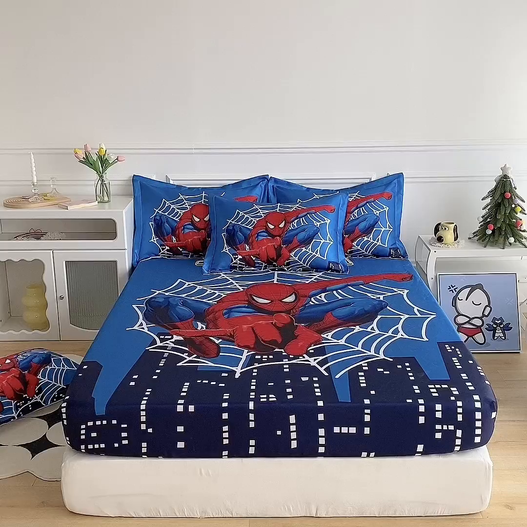 91家纺网 家纺一手货源 找家纺 一电 2025新款跨境电商外贸夏季卡通冰丝凉席床笠可水洗学生宿舍单人空调席子 蜘蛛侠