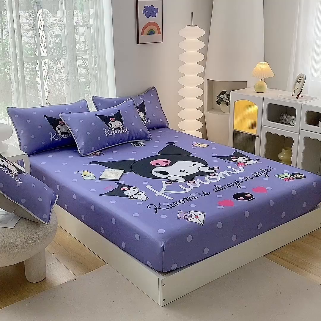 91家纺网 家纺一手货源 找家纺 一电 2025新款跨境电商外贸夏季卡通冰丝凉席床笠可水洗学生宿舍单人空调席子 圆点库洛米