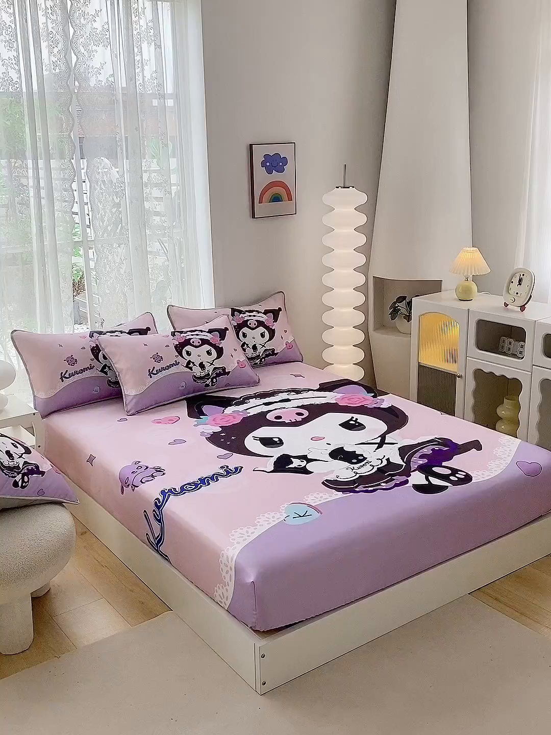 91家纺网 家纺一手货源 找家纺 一电 2025新款跨境电商外贸夏季卡通冰丝凉席床笠可水洗学生宿舍单人空调席子 公主库洛米