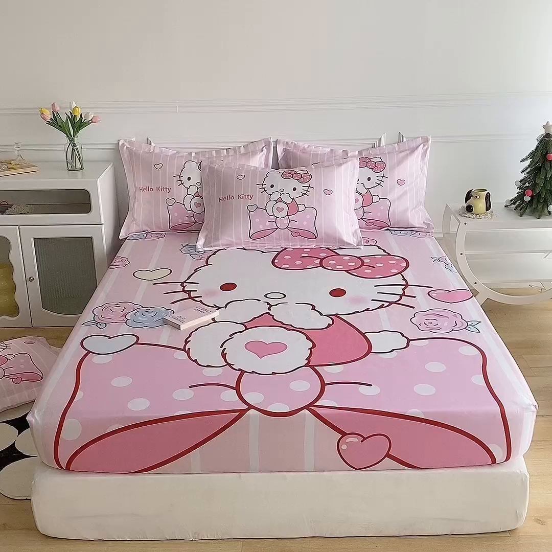 91家纺网 家纺一手货源 找家纺 一电 2025新款跨境电商外贸夏季卡通冰丝凉席床笠可水洗学生宿舍单人空调席子 害羞KT