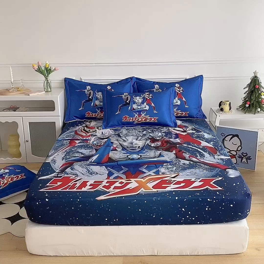 91家纺网 家纺一手货源 找家纺 一电 2025新款跨境电商外贸夏季卡通冰丝凉席床笠可水洗学生宿舍单人空调席子 奥特警卫队