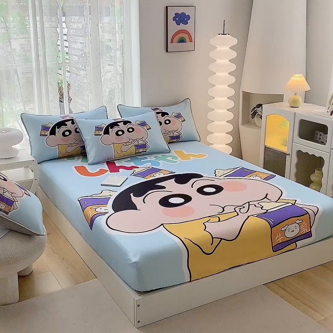 91家纺网 家纺一手货源 找家纺 一电 2025新款跨境电商外贸夏季卡通冰丝凉席床笠可水洗学生宿舍单人空调席子 奶茶小新