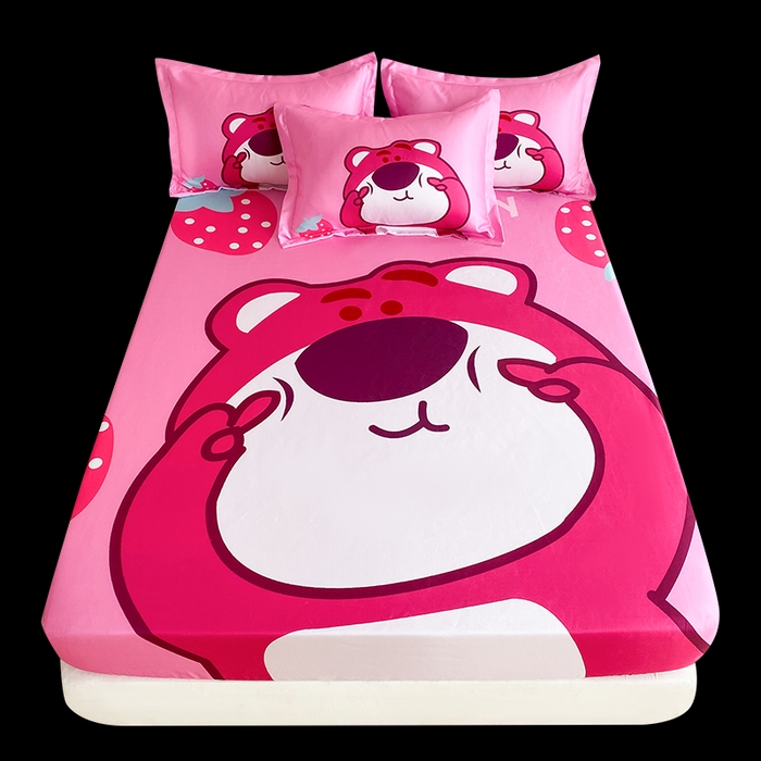 91家纺网 家纺一手货源 找家纺 一电 2025新款跨境电商外贸夏季卡通冰丝凉席床笠可水洗学生宿舍单人空调席子 草莓大雄