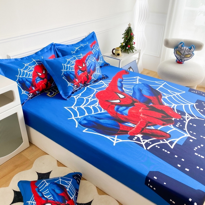 91家纺网 家纺一手货源 找家纺 一电 2025新款跨境电商外贸夏季卡通冰丝凉席床笠可水洗学生宿舍单人空调席子 蜘蛛侠