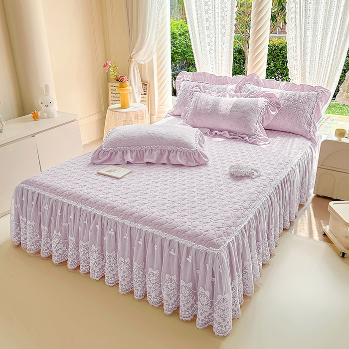 91家纺网 家纺一手货源 找家纺 罗艺轩【控价】 2025新款立体雕花牛奶绒加厚保暖床裙款四件套-安琪儿 安琪儿-紫