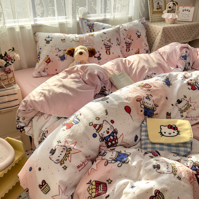 91家纺网 家纺一手货源 找家纺 花伞家居 2025新款印花双层纱四件套（提供买家秀） 马戏团