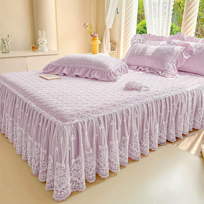 91家纺网 家纺一手货源 找家纺 罗艺轩【控价】 2025新款立体雕花牛奶绒加厚保暖床裙款四件套-安琪儿 安琪儿-紫