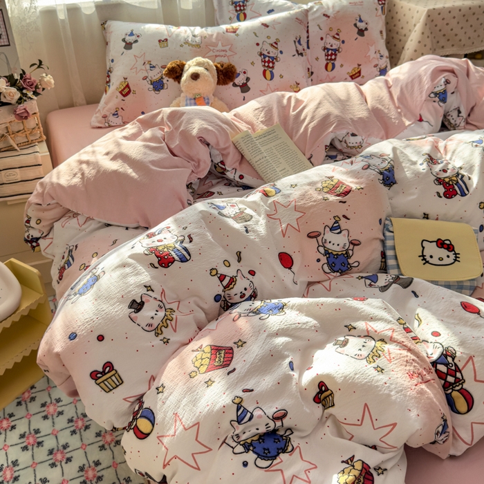 91家纺网 家纺一手货源 找家纺 花伞家居 2025新款印花双层纱四件套（提供买家秀） 马戏团