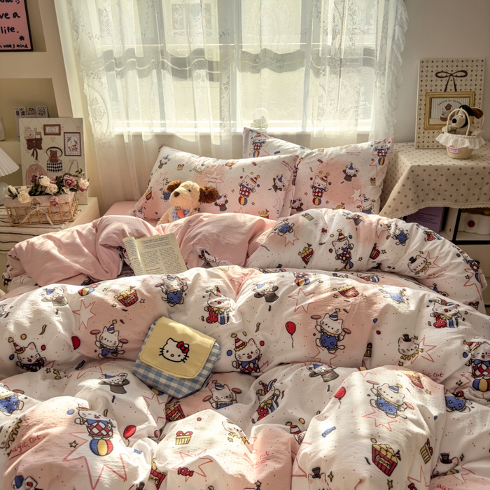 91家纺网 家纺一手货源 找家纺 花伞家居 2025新款印花双层纱四件套（提供买家秀） 马戏团