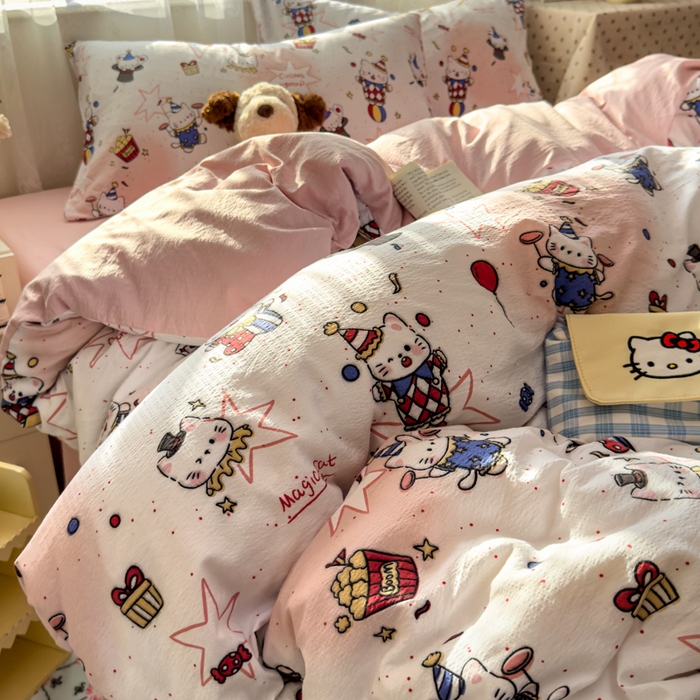 91家纺网 家纺一手货源 找家纺 花伞家居 2025新款印花双层纱四件套（提供买家秀） 马戏团