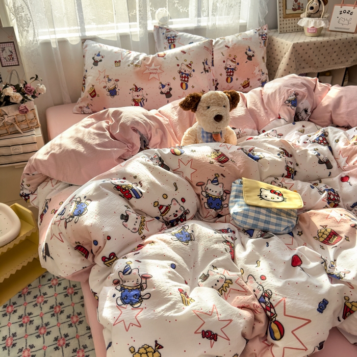 91家纺网 家纺一手货源 找家纺 花伞家居 2025新款印花双层纱四件套（提供买家秀） 马戏团