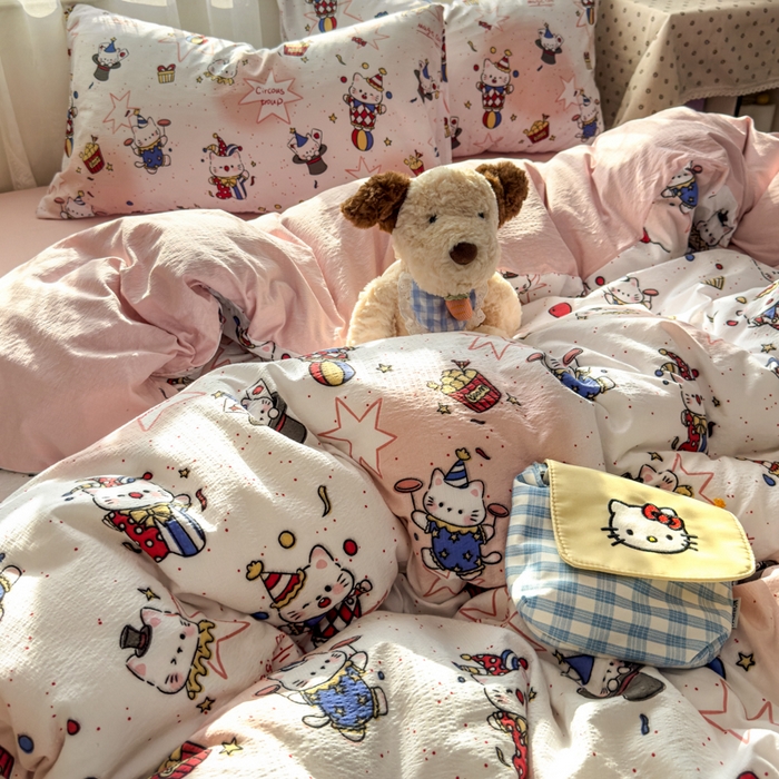 91家纺网 家纺一手货源 找家纺 花伞家居 2025新款印花双层纱四件套（提供买家秀） 马戏团