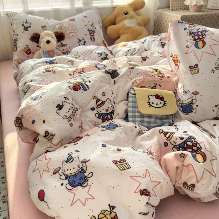 91家纺网 家纺一手货源 找家纺 花伞家居 2025新款印花双层纱四件套（提供买家秀） 马戏团