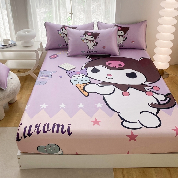 91家纺网 家纺一手货源 找家纺 一电 2025新款跨境电商外贸夏季卡通冰丝凉席床笠可水洗学生宿舍单人空调席子 甜筒库洛米