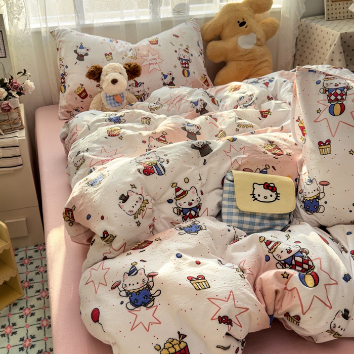 91家纺网 家纺一手货源 找家纺 花伞家居 2025新款印花双层纱四件套（提供买家秀） 马戏团