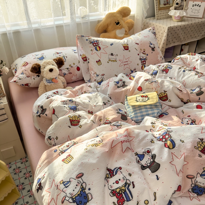 91家纺网 家纺一手货源 找家纺 花伞家居 2025新款印花双层纱四件套（提供买家秀） 马戏团