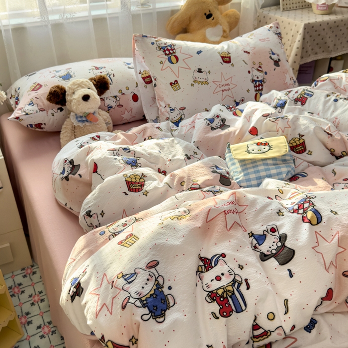 91家纺网 家纺一手货源 找家纺 花伞家居 2025新款印花双层纱四件套（提供买家秀） 马戏团