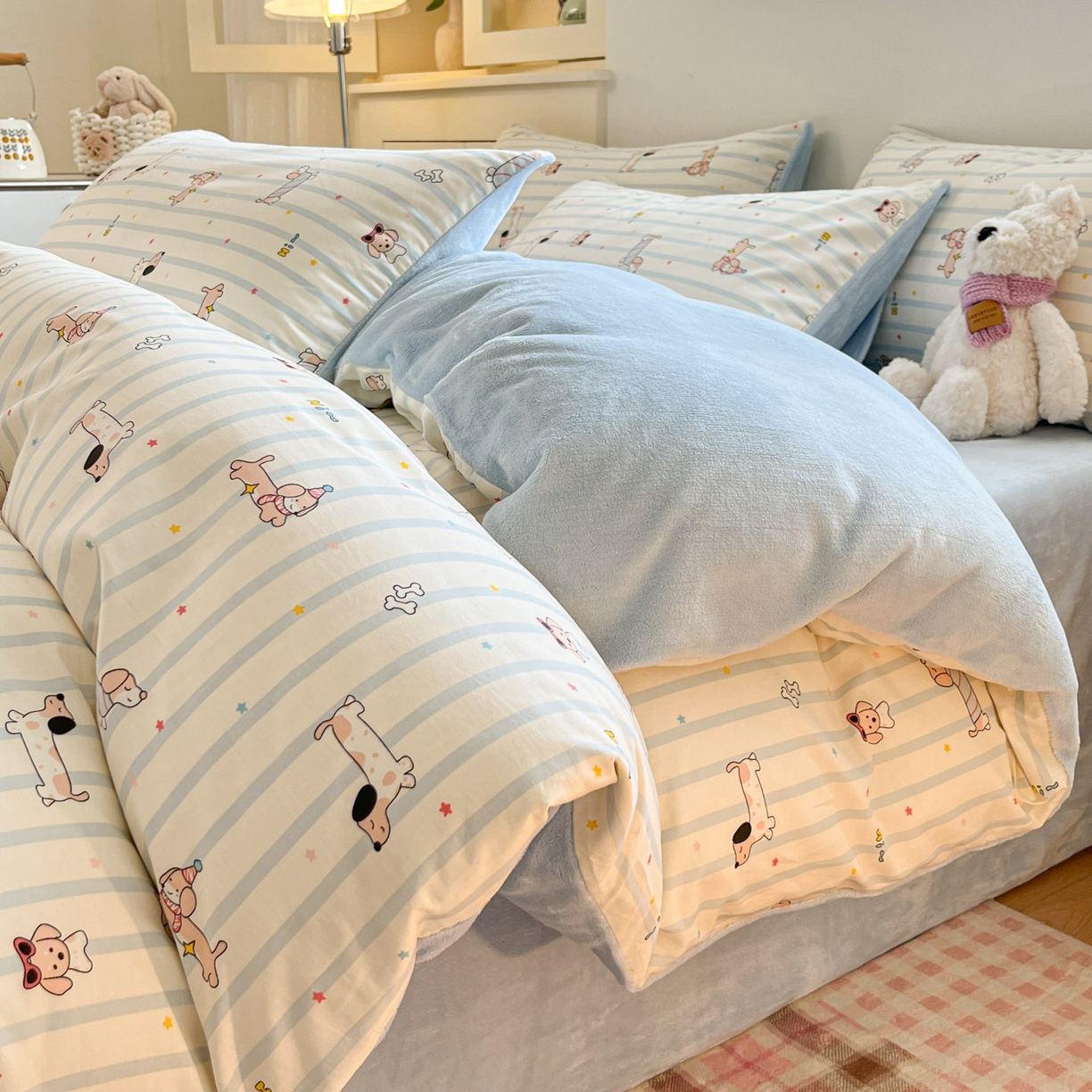 91家纺网 家纺一手货源 找家纺 （总）麦伦家居 2025秋冬新款多功能床品全棉+牛奶绒印花四件套