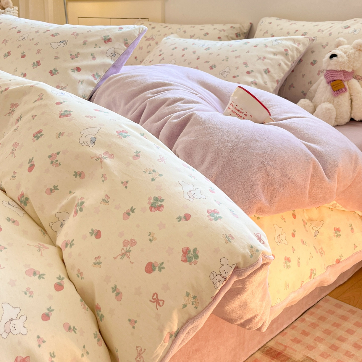 91家纺网 家纺一手货源 找家纺 （总）麦伦家居 2025秋冬新款多功能床品全棉+牛奶绒印花四件套