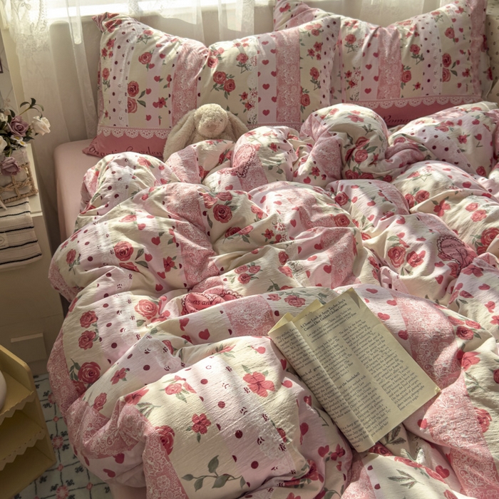 91家纺网 家纺一手货源 找家纺 花伞家居 2025新款印花双层纱四件套（提供买家秀） 热恋城堡