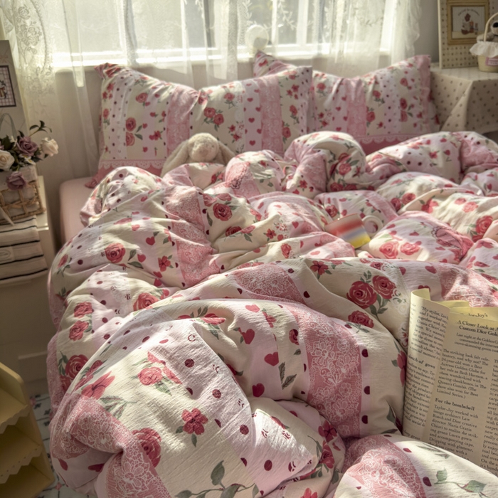 91家纺网 家纺一手货源 找家纺 花伞家居 2025新款印花双层纱四件套（提供买家秀） 热恋城堡