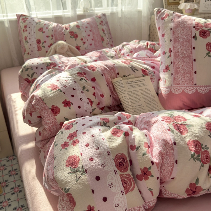 91家纺网 家纺一手货源 找家纺 花伞家居 2025新款印花双层纱四件套（提供买家秀） 热恋城堡