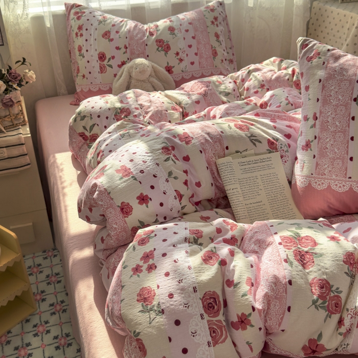 91家纺网 家纺一手货源 找家纺 花伞家居 2025新款印花双层纱四件套（提供买家秀） 热恋城堡