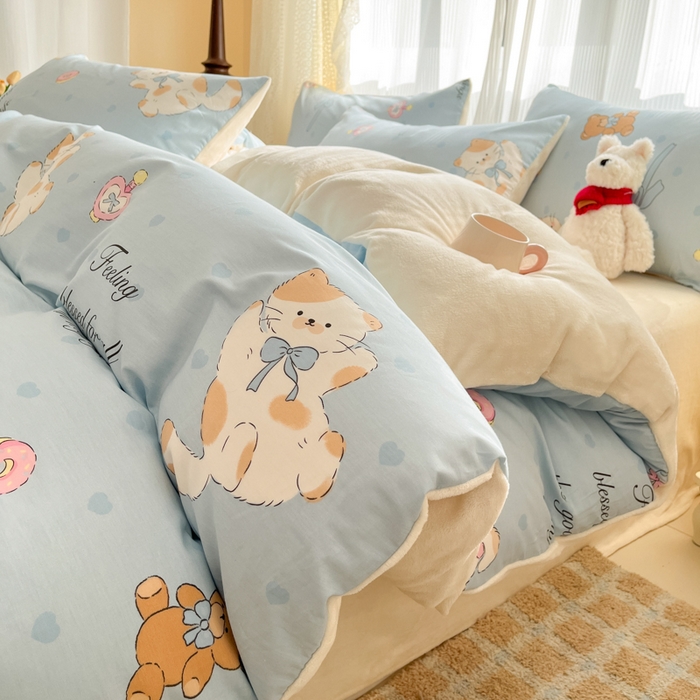 91家纺网 家纺一手货源 找家纺 （总）麦伦家居 2025秋冬新款多功能床品全棉+牛奶绒印花四件套