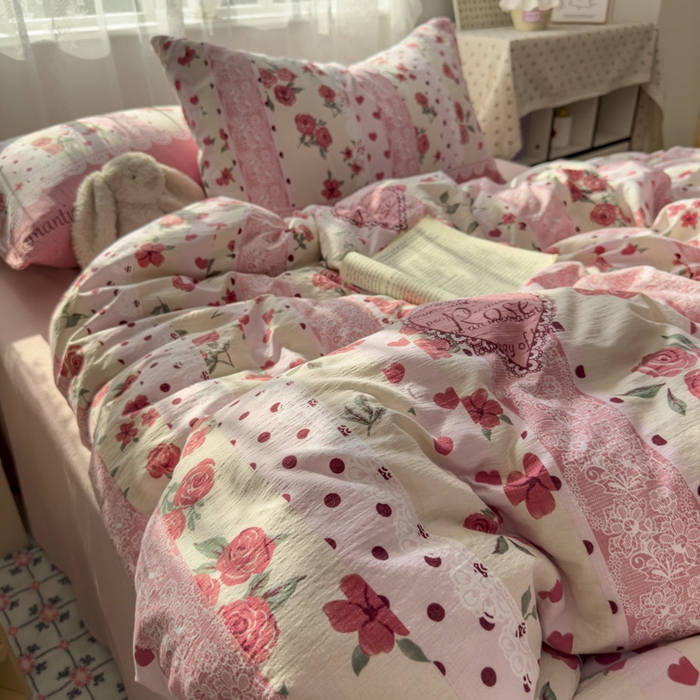 91家纺网 家纺一手货源 找家纺 花伞家居 2025新款印花双层纱四件套（提供买家秀） 热恋城堡