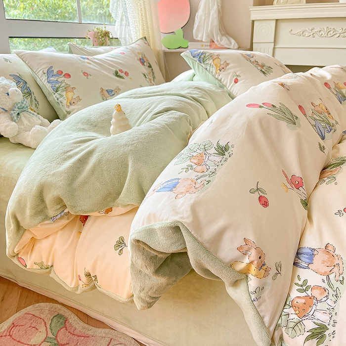 91家纺网 家纺一手货源 找家纺 （总）麦伦家居 2025秋冬新款多功能床品全棉+牛奶绒印花四件套