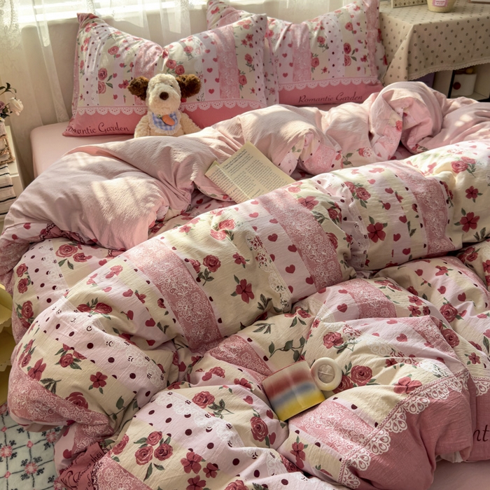 91家纺网 家纺一手货源 找家纺 花伞家居 2025新款印花双层纱四件套（提供买家秀） 热恋城堡